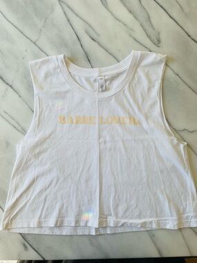 Pure Barre White Cropped Muscle Tank With Butter Yellow “Barre Lover” NWOT